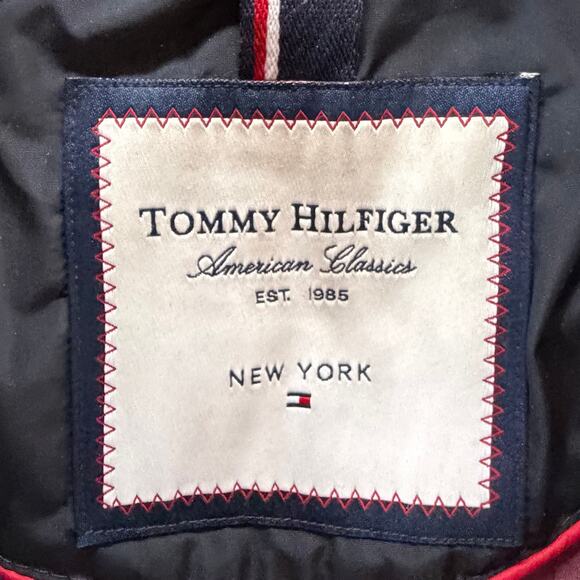 Tommy Hilfiger Puffer Coat Womens XL Black Faux Fur Trim Hooded Warm Outdoor Y2K - Picture 12 of 16